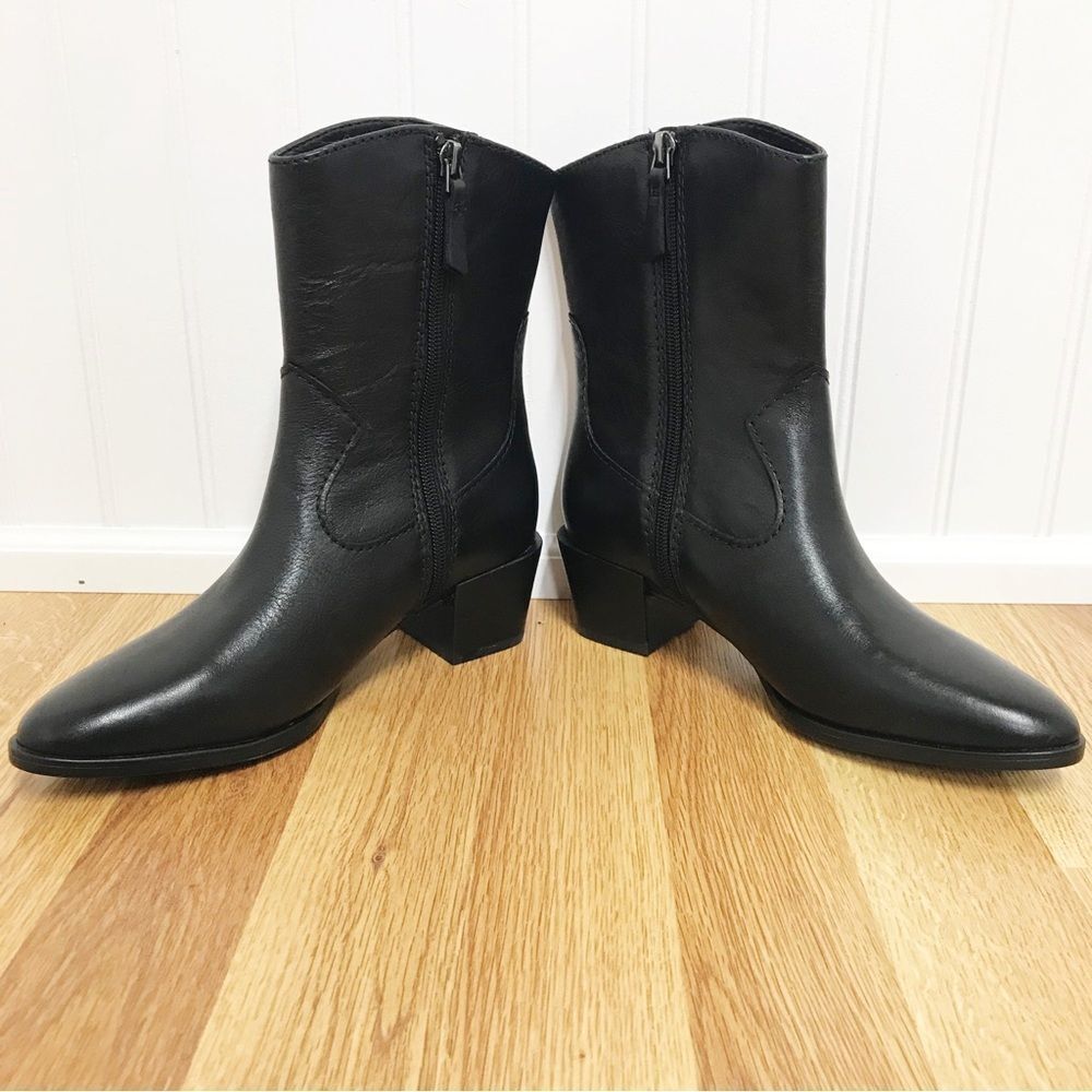 NATURALIZER Gaby Black Leather Western Midi Boot Bootie Block Heel Size 5 New - Picture 4 of 11